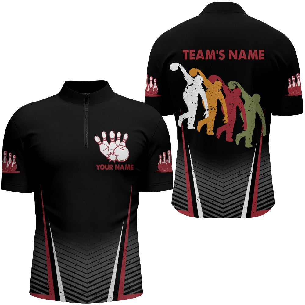 Vintage Bowling Shirts, Custom Bowling Shirt For Men, Black Bowling Quarter-Zip For Team 3D Print, Gift For Men Bowler