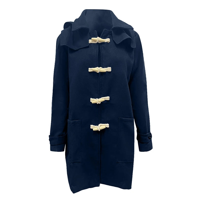 Men s Winter Duffle Coat Loose Fit Classic Wool Blend Long     Sleeve Hood Toggle Outwear
