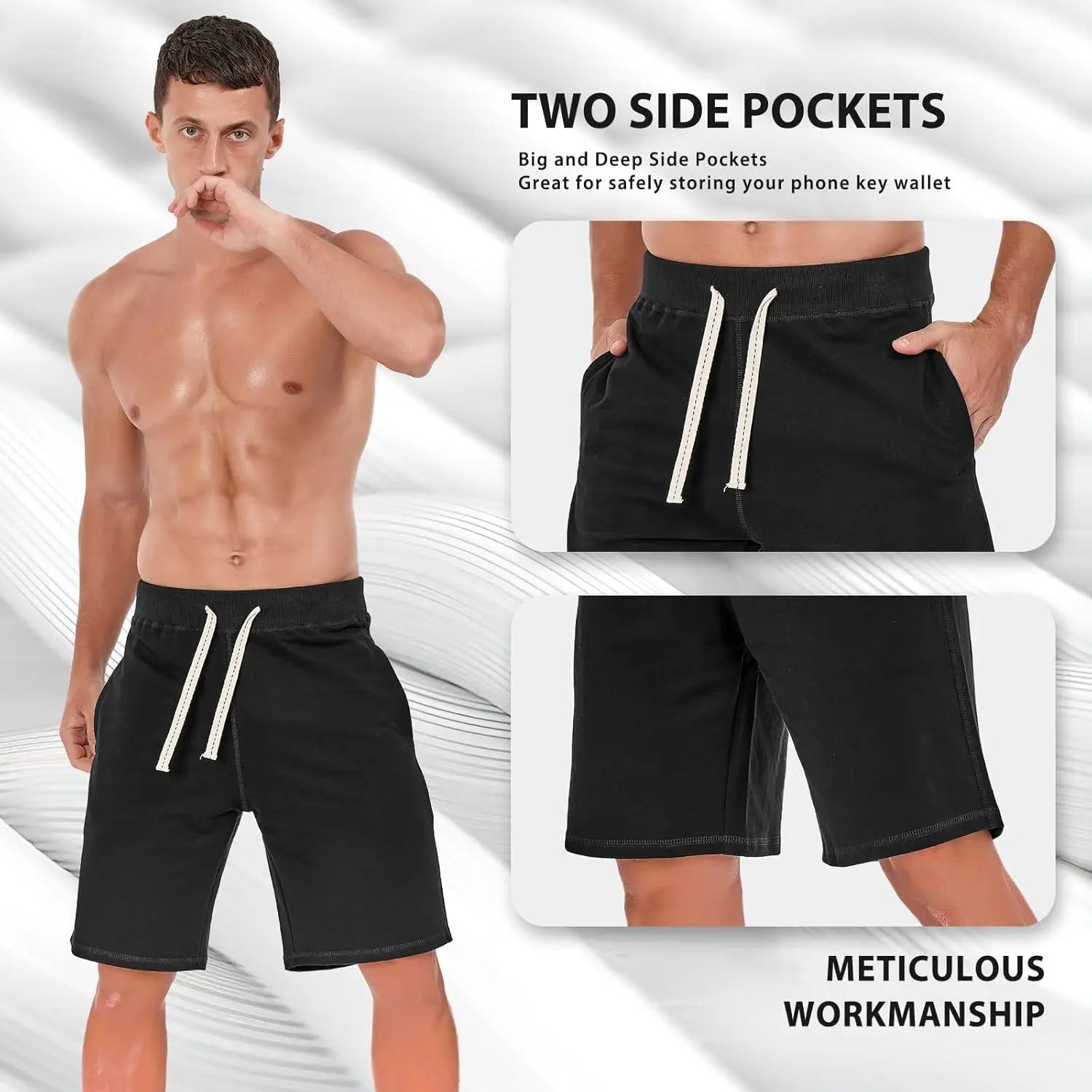 Men's Comfortable Cotton Sweat Shorts with Drawstring for Daily Wear